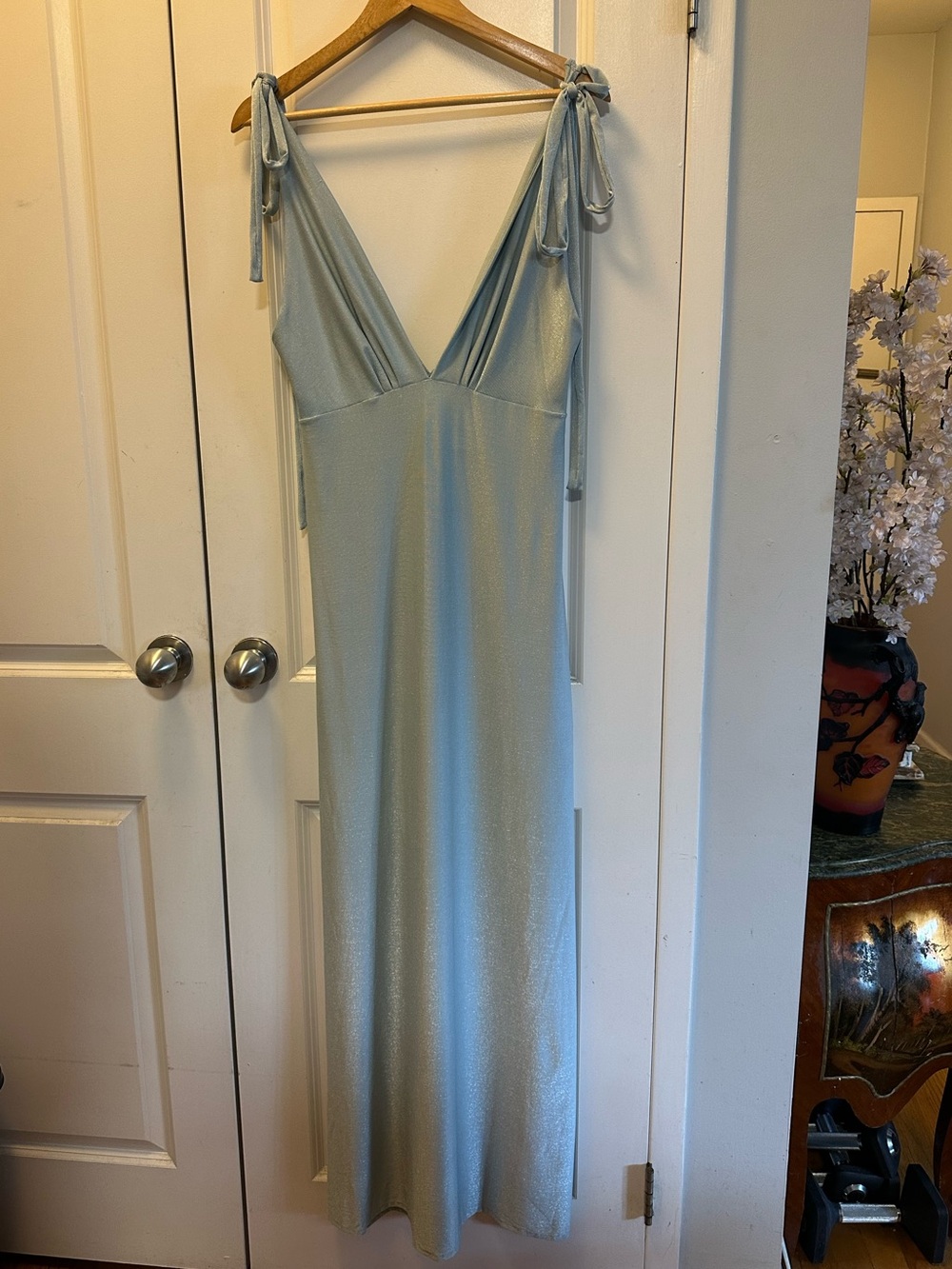 Aguaclara Celeste 299 Shimmer Light Blue Maxi Dress NWT Medium